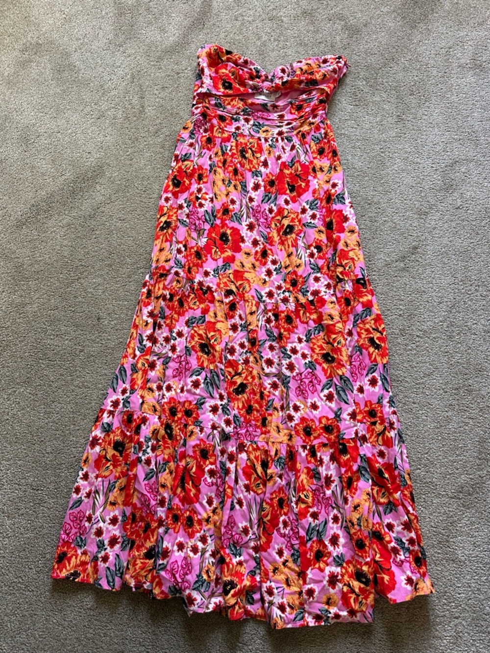 Hello Molly Speak to My Heart Floral Pink Cut-Out Maxi Strapless Flowy Dress - Picture 2 of 6